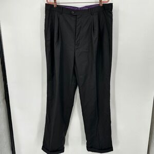 Vinci Mens‎ Pleated Dress Pants Black Cuffed Hem Tailored Trousers 40/34 Formal
